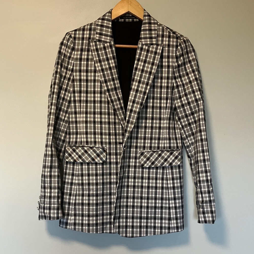 Elie Tahari Classic Black and White Plaid Women's Blazer
